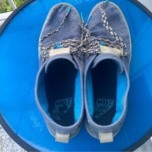 Blue and Tan Moccasins with Rawhide Laces